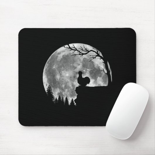 Tapis De Souris Silkie Chicken Moon Silhouette Funny Lazy Hallowee (Avec souris)