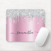 Tapis De Souris Silver Glitter Drips Pink Shimmer (Avec souris)
