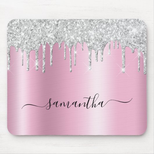 Tapis De Souris Silver Glitter Drips Pink Shimmer (Devant)