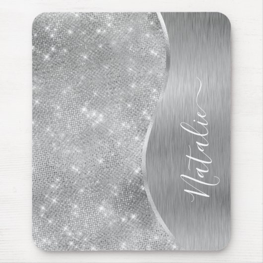 Tapis De Souris Silver Glitter Glam Bling Personalized (Devant)