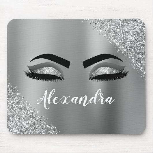 Tapis De Souris Silver Glitter Sparkle Eyelashes Monogram (Devant)