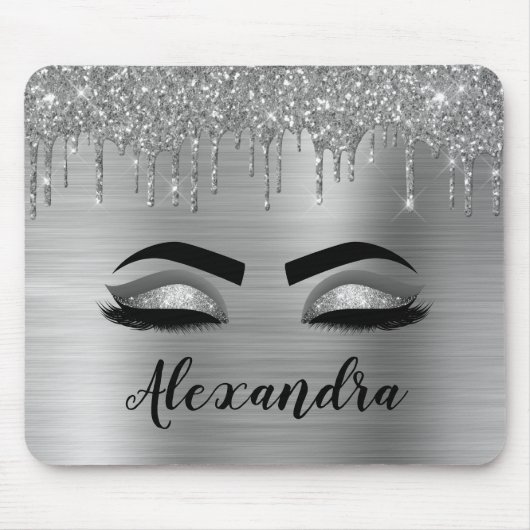 Tapis De Souris Silver Glitter Sparkle Eyelashes Monogram (Devant)