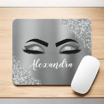 Tapis De Souris Silver Glitter Sparkle Eyelashes Monogram<br><div class="desc">Argent Faux Parties scintillant à étincelle métallique broyée Monogramme en métal brossé Nom et cils initiaux (cils), Extensions Eyelash et Eyes Computer Mousepad (tapis de souris). Le design fait le cadeau parfait pour 16 ans, mariage, douche nuptiale, anniversaire, baby shower ou bachelorette pour quelqu'un à la recherche d'un style cool...</div>