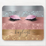 Tapis De Souris Silver Gold Rose Gold Parties scintillant Beauté E<br><div class="desc">Des rayures de parties scintillant couleur or rose, doré, faux argent, or et doré, modernes, glam, faux argent. Cette conception présente des bandes de parties scintillant faux brillant et du métal brossé en argent, or et rose rose rousse couleur or parties scintillant, cils, nom ou monogramme modèle texte. Le nom...</div>