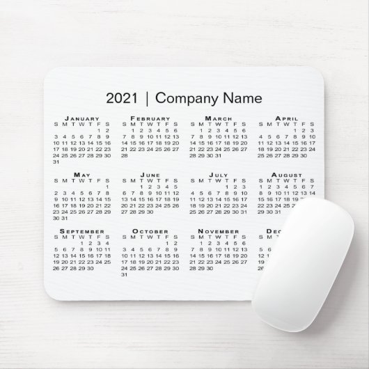 Tapis De Souris Simple 2021 Calendar with Company Name on White (Avec souris)