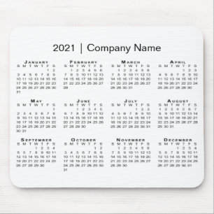 Tapis De Souris Simple 2021 Calendar with Company Name on White