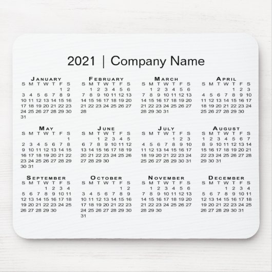 Tapis De Souris Simple 2021 Calendar with Company Name on White (Devant)