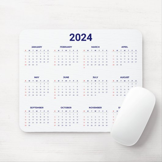 Tapis De Souris Simple 2024 Année En Un Coup D'Oeil Calendrier Ble (Avec souris)