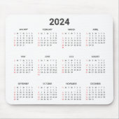 Tapis De Souris Simple 2024 Année En Un Coup D'Oeil Calendrier Rou (Devant)