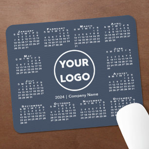 Tapis De Souris Simple 2024 Calendrier Business Logo sur Navy Blue