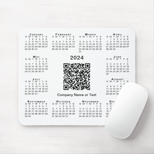 Tapis De Souris Simple 2024 Calendrier Business QR Code sur blanc (Avec souris)