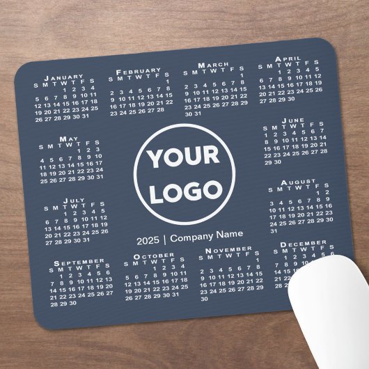 Tapis De Souris Simple 2025 Calendrier Business Logo sur Navy Blue