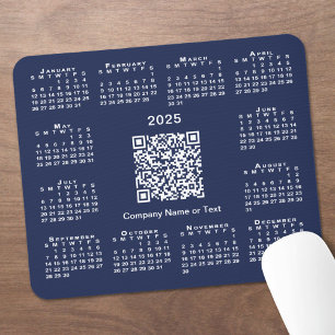 Tapis De Souris Simple 2025 Calendrier Business QR Code on Navy Bl