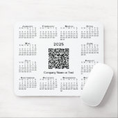 Tapis De Souris Simple 2025 Calendrier Business QR Code sur blanc (Avec souris)