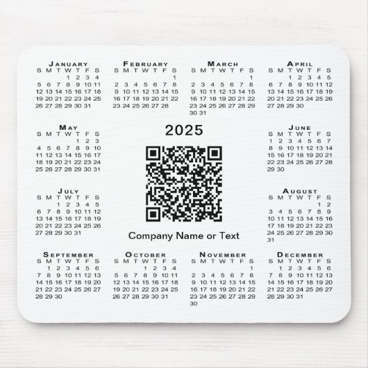 Tapis De Souris Simple 2025 Calendrier Business QR Code sur blanc (Devant)