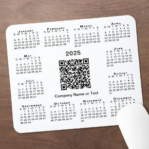 Tapis De Souris Simple 2025 Calendrier Business QR Code sur blanc