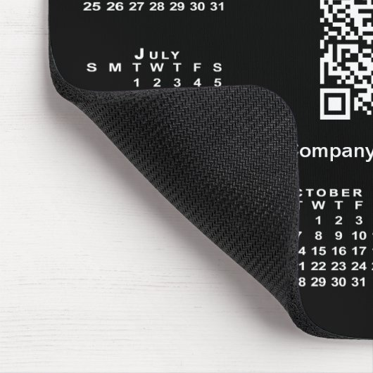 Tapis De Souris Simple 2025 Calendrier Business QR Code sur noir (Coin)