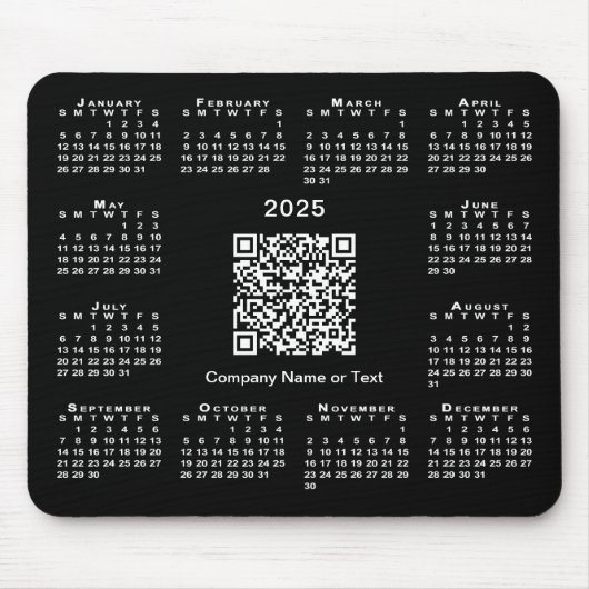Tapis De Souris Simple 2025 Calendrier Business QR Code sur noir (Devant)