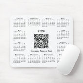 Tapis De Souris Simple 2026 Calendar Business QR Code on White (Avec souris)