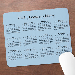 Tapis De Souris Simple 2026 Calendrier Nom de l'entreprise en bleu