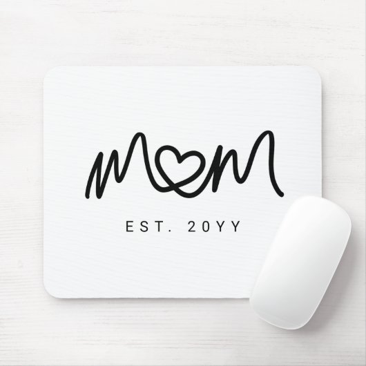 Tapis De Souris Simple Black Script Heart Mother Mom Established (Avec souris)