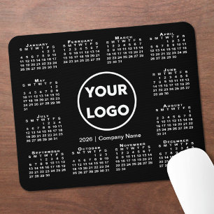 Tapis De Souris Simple calendrier 2026 Logo Entreprise sur Noir