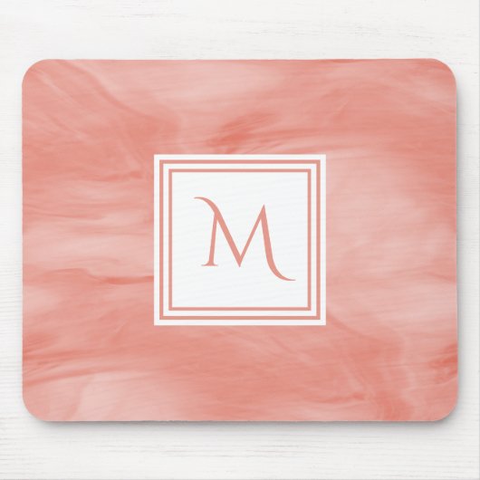 Tapis De Souris Simple Corail rose subtil Marbre Moderne Monogramm (Devant)