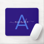 Tapis De Souris Simple Custom Name & Monogrammed Blue Personalized<br><div class="desc">Simple Custom Name & Monogrammed Blue Personalized Mousepad.</div>