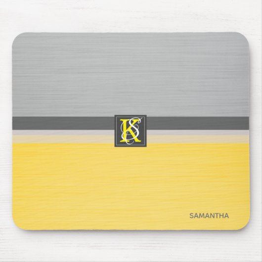 Tapis De Souris Simple deux tons jaune et gris Initiales Monogramm (Devant)