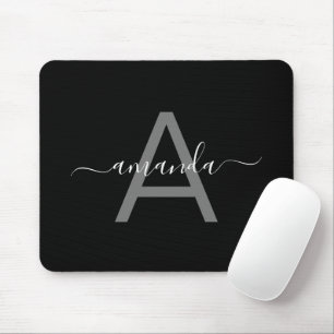 Tapis De Souris Simple Élégant Ajouter Votre Nom Et Noir Monogramm