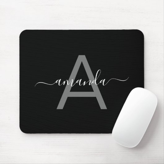 Tapis De Souris Simple Élégant Ajouter Votre Nom Et Noir Monogramm (Avec souris)