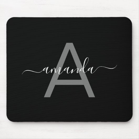 Tapis De Souris Simple Élégant Ajouter Votre Nom Et Noir Monogramm (Devant)