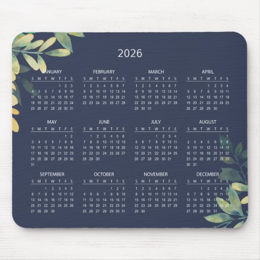 Tapis De Souris Simple Elegant Botanical 2026 Calendar | Mousepad (Devant)