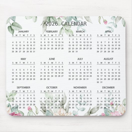 Tapis De Souris Simple Elegant Botanical 2026 Calendar | Mousepad (Devant)