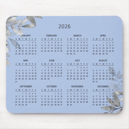 Tapis De Souris Simple Elegant Botanical 2026 Calendar | Mousepad (Devant)