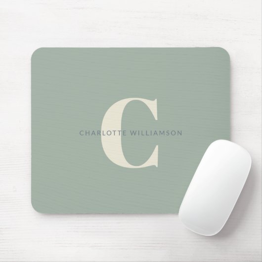 Tapis De Souris Simple élégant Chic Monogramme Nom dans Sage Green (Avec souris)