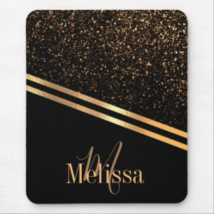 Tapis De Souris Simple et élégante Monogram Black and Gold parties