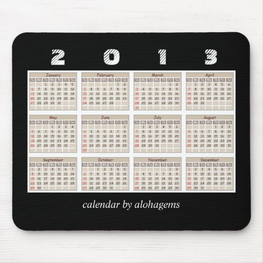 Tapis de souris Simple et Propre Calendrier 2013 (Devant)