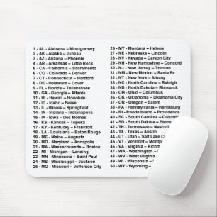 Tapis De Souris Simple États-Unis 50 États et Villes Capitales num