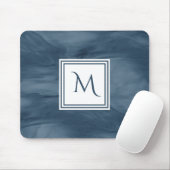 Tapis De Souris Simple Marine Bleu Marbre subtil Monogramme modern (Avec souris)