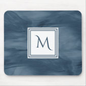 Tapis De Souris Simple Marine Bleu Marbre subtil Monogramme modern (Devant)