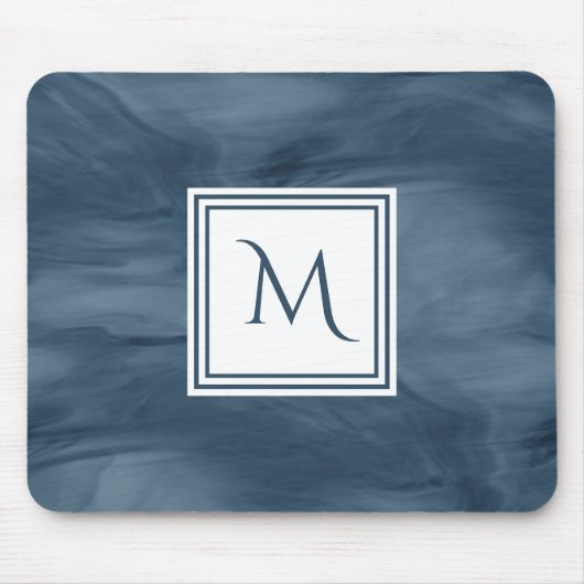 Tapis De Souris Simple Marine Bleu Marbre subtil Monogramme modern (Devant)