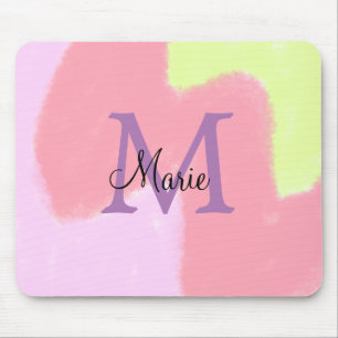 Tapis De Souris simple minimal ajouter nom monogramme rose rouge j