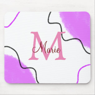 Tapis De Souris simple minimal ajouter nom monogramme rose rouge j