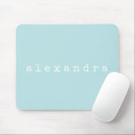 Tapis De Souris Simple Minimalist Name Design Aqua Pastel Custom<br><div class="desc">This stylish custom mouse pad features a simple minimalist design of your name in a retro typewriter font in white on a pastel aqua blue background. Great gift idea!</div>