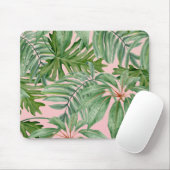 Tapis De Souris Simple moderne Pink Palm Leaf Tropical Floral (Avec souris)