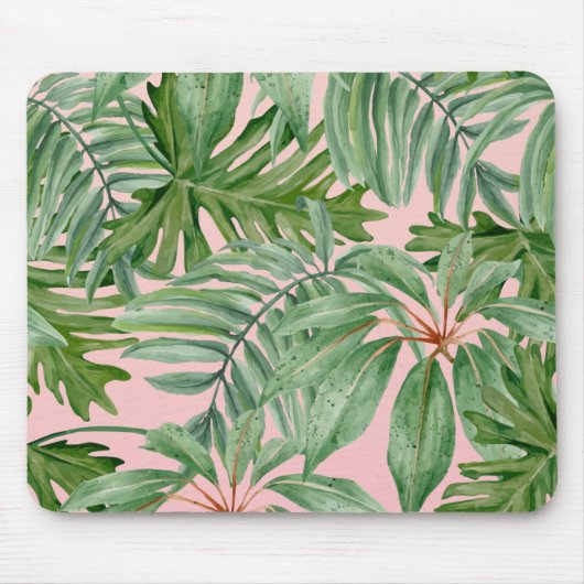 Tapis De Souris Simple moderne Pink Palm Leaf Tropical Floral (Devant)
