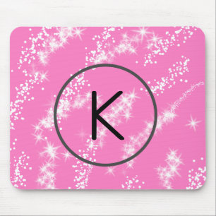 Tapis De Souris simple monogramme blanc minimaliste paillettes ros