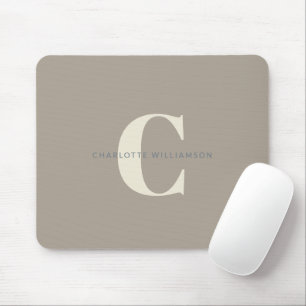 Tapis De Souris Simple Monogramme de nom chic élégant en brun taup