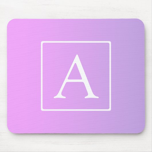 Tapis De Souris Simple Monogramme | Dégradé Rose/Violet Subtil (Devant)